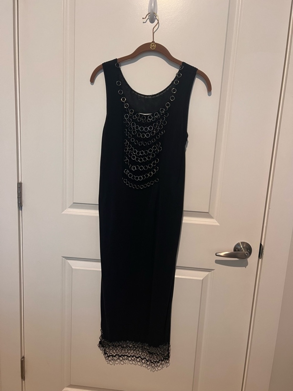 Dior Black Sleeveless Midi Dress with Chain Ring Detail